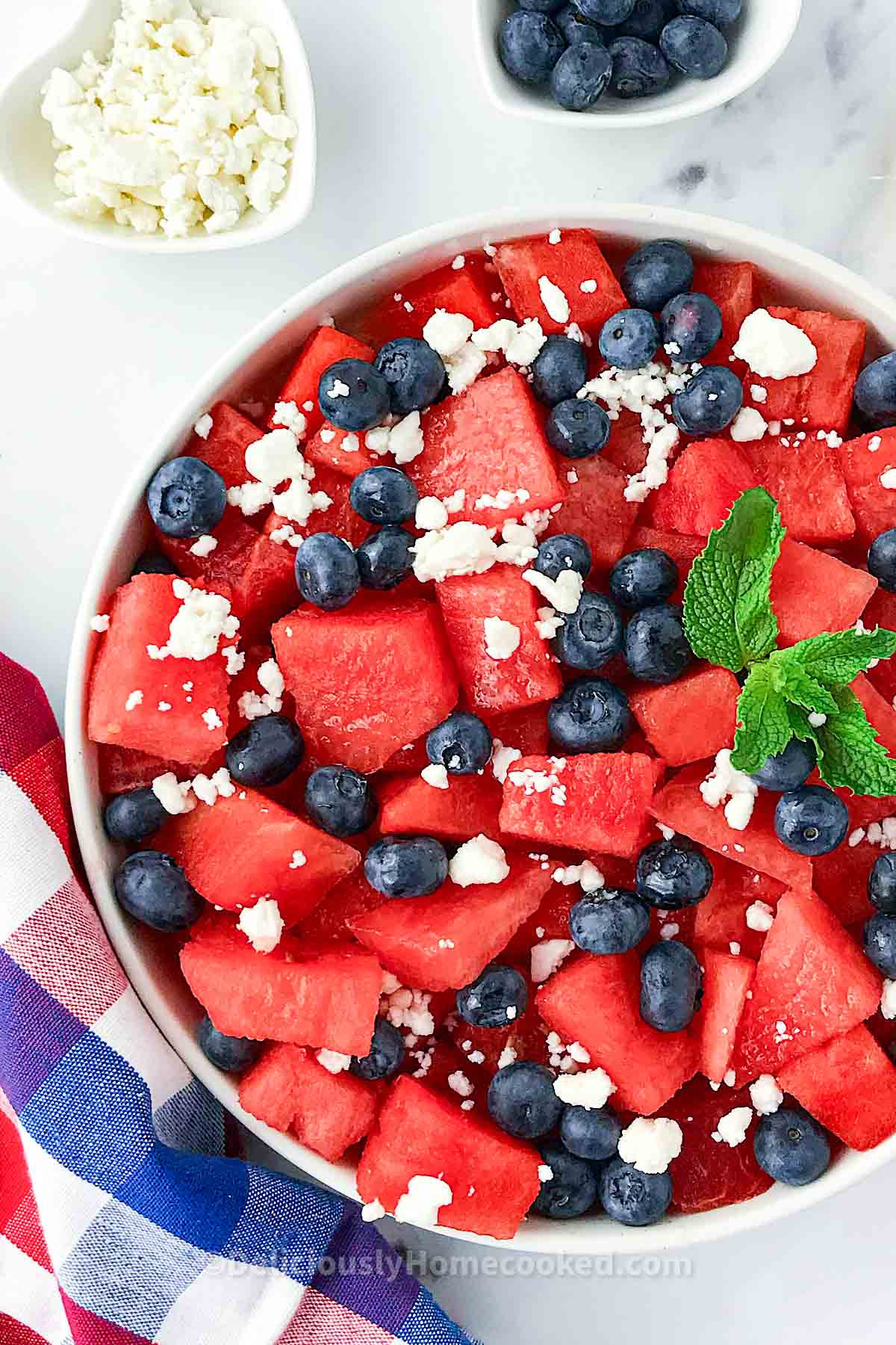 Watermelon blueberry feta salad - Deliciously Home Cooked