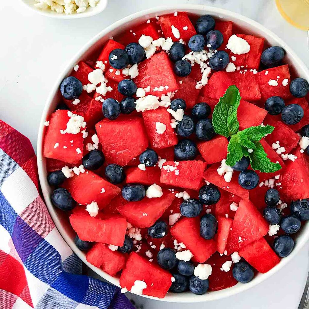 Watermelon blueberry feta salad - Deliciously Home Cooked